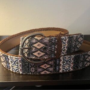 Southwestern Patterned Fabric Belt with Metal Buckle